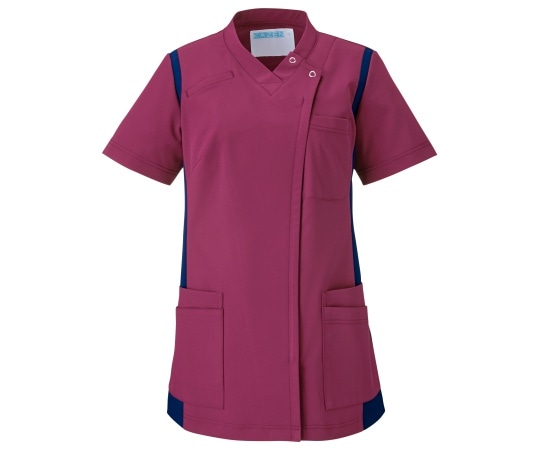 KAZEN レディススクラブ（前開き） ワインxネイビー LL 972-45 LL 1枚（ご注文単位1枚）【直送品】