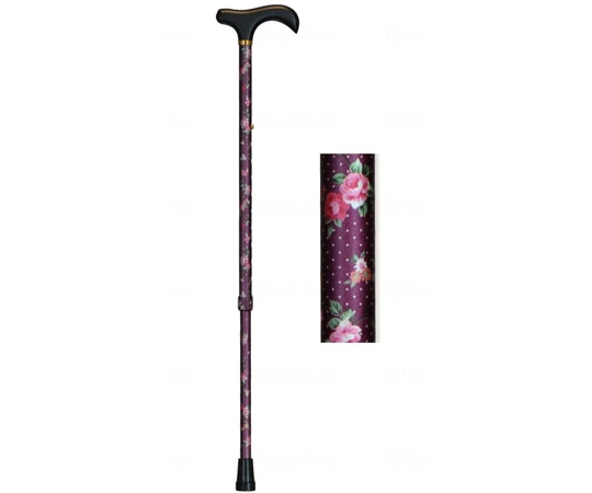瀬川商店 アルミ製花柄伸縮杖 ムラサキ 1852 1本（ご注文単位1本）【直送品】