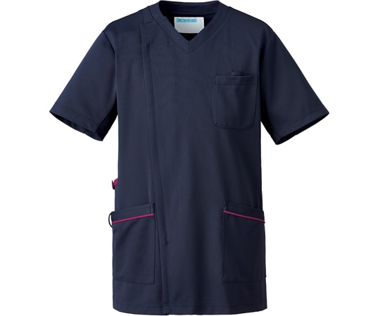 KAZEN メンズスクラブジャケット半袖 ネイビー×プラム S 984-48 1枚（ご注文単位1枚）【直送品】