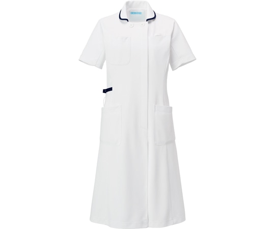 KAZEN ワンピース半袖 ホワイト×ネイビー M 990-18 1枚（ご注文単位1枚）【直送品】