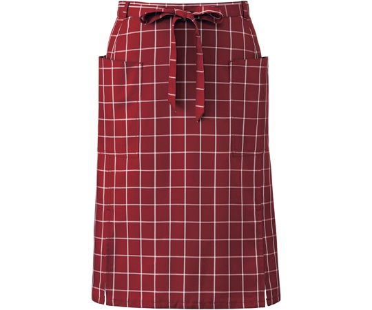 KAZEN 腰下エプロンミドル丈 ワインチェック フリー APK488-K81 1枚（ご注文単位1枚）【直送品】