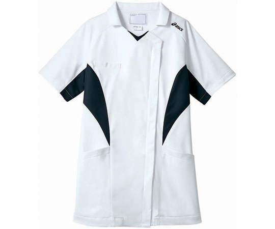 アズワン ナースジャケット 半袖 ホワイト×ネイビー L CHM357-19 L 1枚（ご注文単位1枚）【直送品】