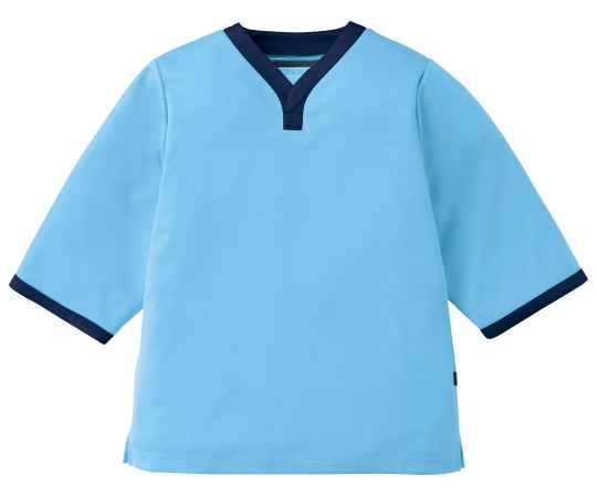 KAZEN ニット検診衣上衣 ブルーxネイビー L 301-41 L 1枚(ご注文単位1枚)【直送品】