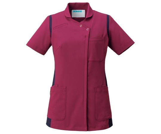 KAZEN レディススクラブ（衿付き） ワインxネイビー S 973-45 S 1枚（ご注文単位1枚）【直送品】