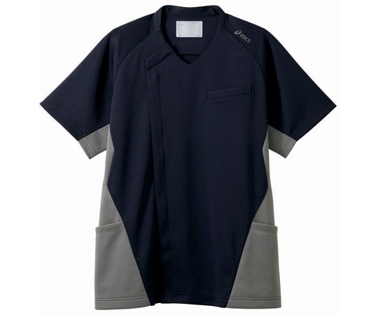アズワン スクラブ メンズ 半袖 ネイビー×グレー S CHM859-90 S 1枚(ご注文単位1枚)【直送品】