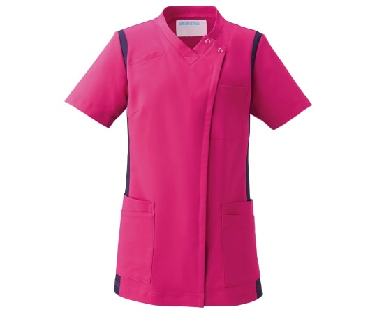 KAZEN レディススクラブ(前開き) ビビッドピンクxネイヒ 3L 972-47 3L 1枚(ご注文単位1枚)【直送品】