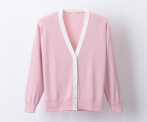 ディーフェイズ 抗ピル配色カーディガン ピンク×ホワイト M D-1013 1枚（ご注文単位1枚）【直送品】