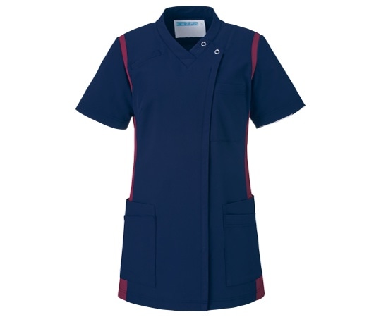 KAZEN レディススクラブ（前開き） ネイビーxワイン M 972-48 M 1枚（ご注文単位1枚）【直送品】