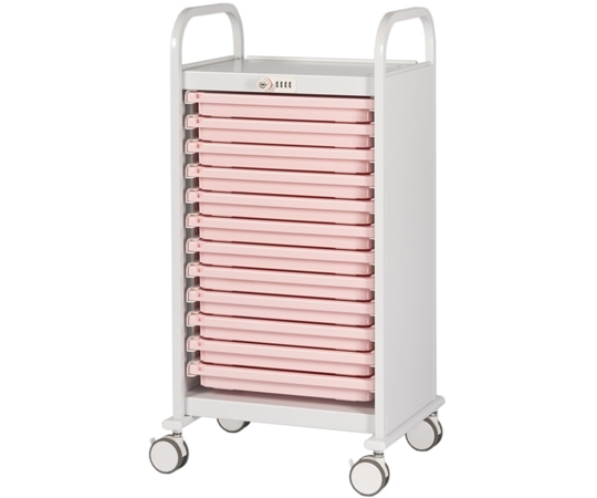 宮成製作所 薬剤保管庫メディロック 与薬カート 浅型12段 ダイヤル錠 ピーチ MLGW-112D-P 1台（ご注文単位1台）【直送品】