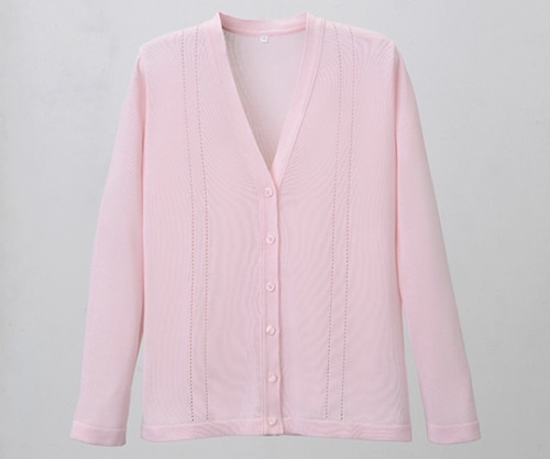 ディーフェイズ 綿混透かし編カーディガン ピンク L D-1009 1枚（ご注文単位1枚）【直送品】