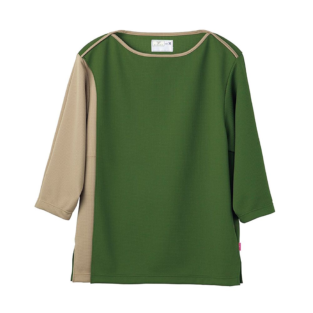 KIRAKU（トンボ） 前開き検診用シャツ オリーブ×ライトブラウン LL（身丈74cm） CV305-42 LL 1枚（ご注文単位1枚）【直送品】