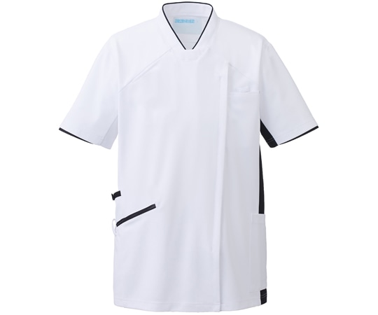 KAZEN スクラブジャケット（半袖男女）ホワイト×ネイビー S 987-18 1枚（ご注文単位1枚）【直送品】