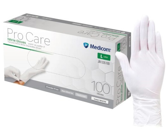 ARメディコム・インク・アジアリミテッド(メディコムジャパン) プロケア ニトリルグローブ ホワイト Lサイズ 100枚入 JN133510D 1箱（ご注文単位1箱）【直送品】