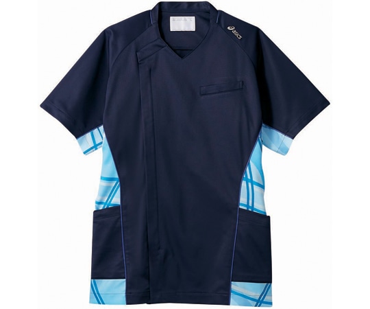 アズワン スクラブ メンズ 半袖 ネイビー×ブループリント S CHM858-93 S 1枚（ご注文単位1枚）【直送品】