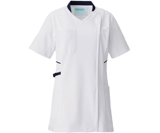 KAZEN レディススクラブジャケット半袖 ホワイト×ネイビー 3L 986-18 1枚(ご注文単位1枚)【直送品】