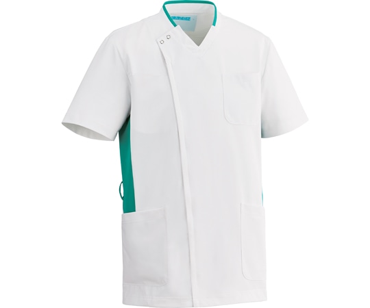 KAZEN メンズスクラブ ホワイト×グリーン 3L 038-22 1枚（ご注文単位1枚）【直送品】