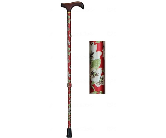 瀬川商店 アルミ製花柄伸縮杖 アカ 1854 1本（ご注文単位1本）【直送品】