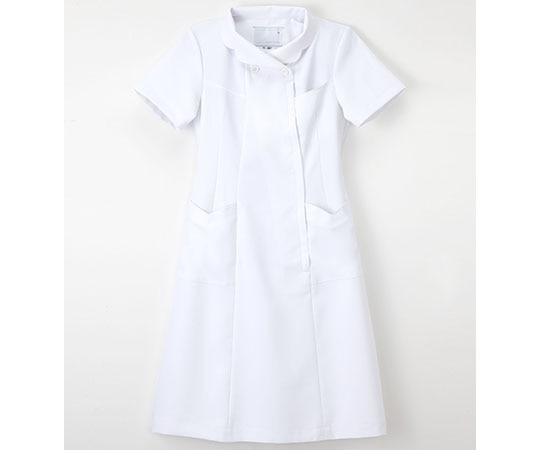 ナガイレーベン ナースウェア （フリル襟/ワンピース） ホワイト/L FY-4587 L ホワイト 1枚（ご注文単位1枚）【直送品】