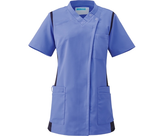 KAZEN レディススクラブ（前開き）ライラック×ネイビー L 972-51 L 1枚（ご注文単位1枚）【直送品】