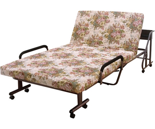 ファミリー・ライフ 木製棚付き収納式リクライニングベット（手動タイプ） ゴブラン柄 コンセント付 0255710 1箱（ご注文単位1箱）【直送品】