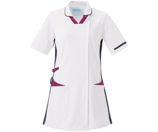 KAZEN レディススクラブ半袖衿付 ホワイト×プラム×ネイビー 3L 996-18 1枚（ご注文単位1枚）【直送品】