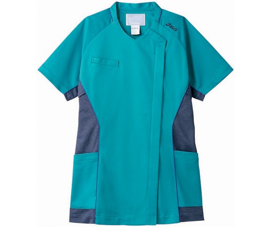 アズワン スクラブ レディス 半袖 ターコイズ×ネイビー 3L CHM356-49 3L 1枚（ご注文単位1枚）【直送品】