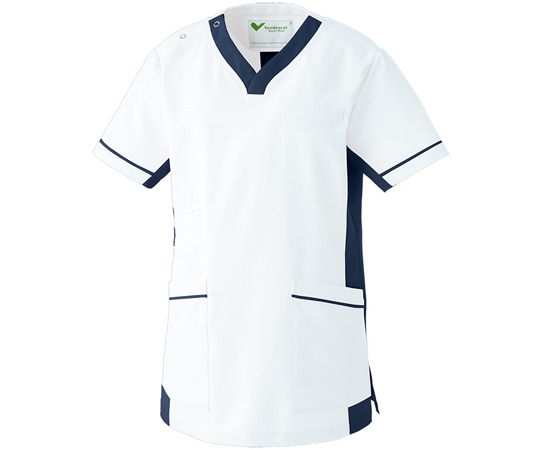 ミドリ安全 作業服 メディカルウェア ベルデクセル 男女兼用スクラブ VEM77上 ホワイト×ネイビー Mサイズ VEM77-UE-M 1着（ご注文単位1着）【直送品】