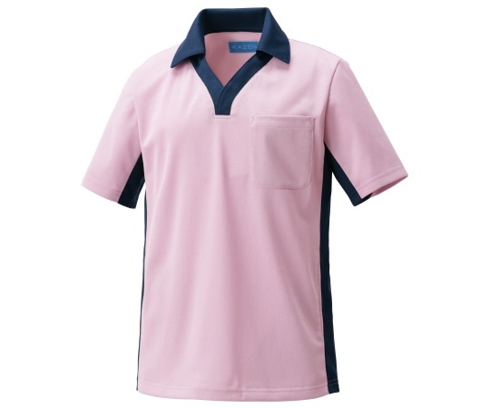 KAZEN ニットシャツ ローズxネイビー L KZN218-13 L 1枚(ご注文単位1枚)【直送品】