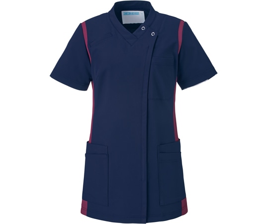 KAZEN レディススクラブ（前開き）ネイビー×ワイン 6L 972-48 1枚（ご注文単位1枚）【直送品】