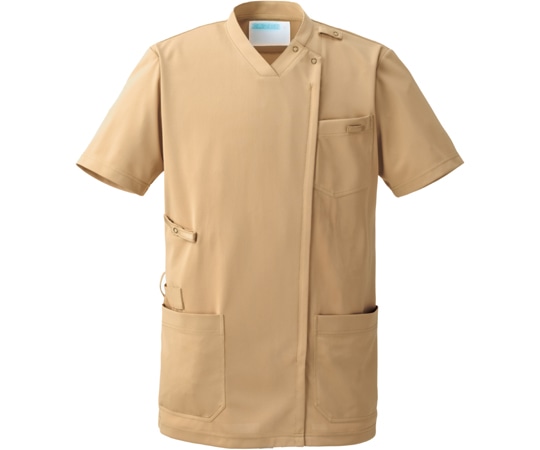KAZEN スクラブジャケット男女半袖 シナモンベージュ L KZN715-29 L 1枚(ご注文単位1枚)【直送品】