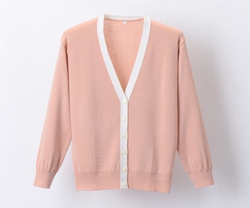ディーフェイズ 抗ピル配色カーディガン ピーチピンク×ホワイト L D-1013 1枚（ご注文単位1枚）【直送品】