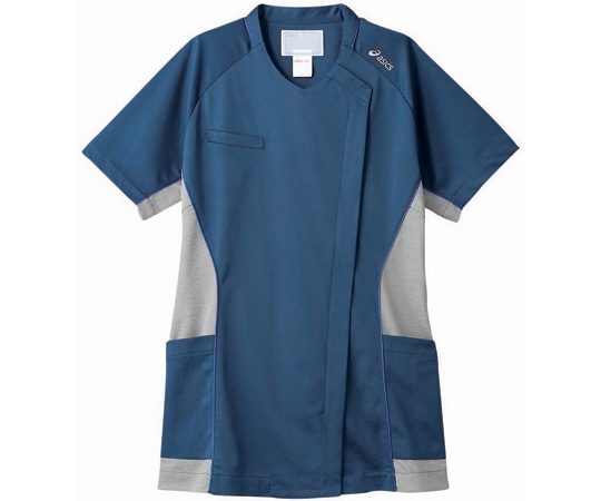 アズワン スクラブ レディス 半袖 ブルー×グレー M CHM356-30 M 1枚(ご注文単位1枚)【直送品】