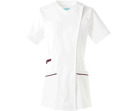 KAZEN レディススクラブジャケット半袖 ホワイトxプラム M 981-15 M 1枚（ご注文単位1枚）【直送品】