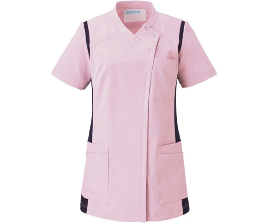 KAZEN レディススクラブ（前開き）ピンク×ネイビー 6L 972-43 6L 1枚（ご注文単位1枚）【直送品】