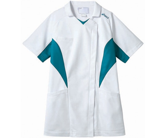 アズワン ナースジャケット 半袖 ホワイト×ターコイズ M CHM357-14 M 1枚（ご注文単位1枚）【直送品】