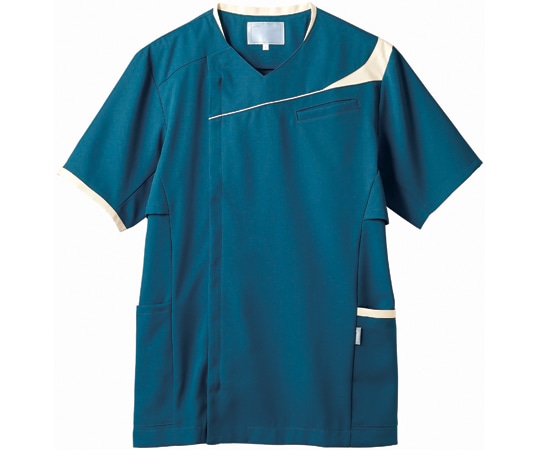 アズワン スクラブ メンズ 半袖 アクアマリン×アイボリー 3L CHM854-4905 3L 1枚（ご注文単位1枚）【直送品】