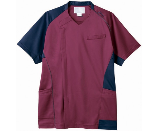アズワン スクラブ メンズ 半袖 ワイン×ネイビー L CHM855-89 L 1枚（ご注文単位1枚）【直送品】