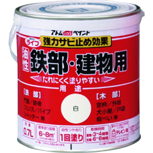 トラスコ中山 アトムペイント 油性鉄部・木部用 ライフ 0.7L 白(ご注文単位1缶)【直送品】