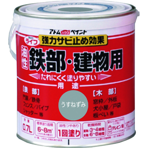 トラスコ中山 アトムペイント 油性鉄部・木部用 ライフ 0.7L うすねずみ(ご注文単位1缶)【直送品】