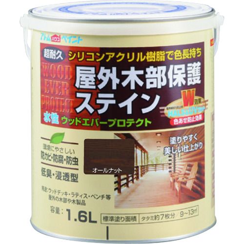 トラスコ中山 アトムペイント 水性ウッドエバープロテクト 1.6L オールナット(ご注文単位1缶)【直送品】