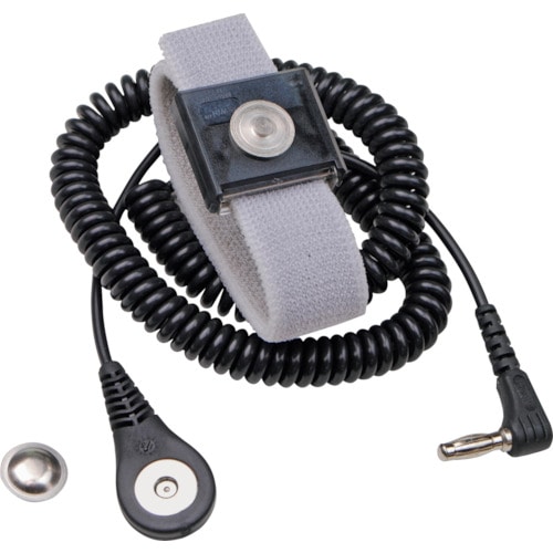 トラスコ中山 DESCO リストストラップ、マグネット嵌合、調節可能、伸縮性、黒、1.8m、L型端子(ご注文単位1個)【直送品】