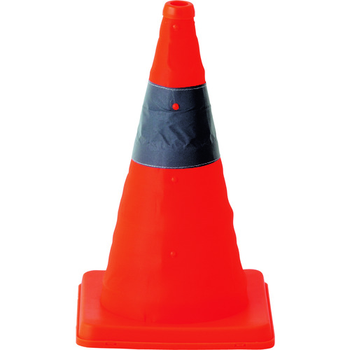 トラスコ中山 緑十字 伸縮式三角コーン 橙 伸縮コーン-YR(小) 高さ410mm(ベース245mm角) 反射材付(ご注文単位1個)【直送品】