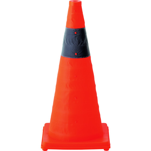 トラスコ中山 緑十字 伸縮式三角コーン 橙 伸縮コーン-YR(大) 高さ620mm(ベース295mm角) 反射材付(ご注文単位1個)【直送品】