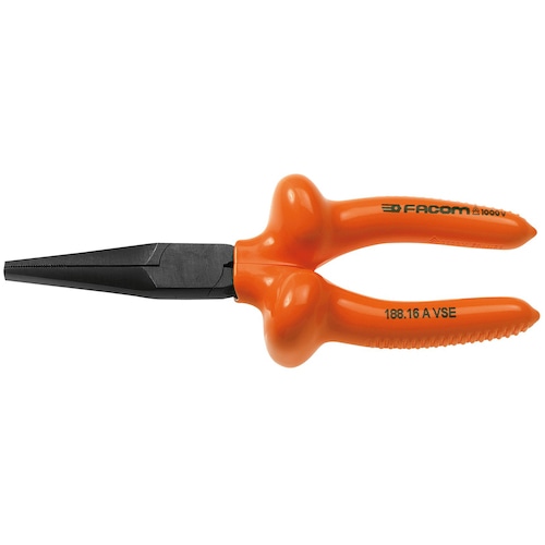 トラスコ中山 FACOM 絶縁工具 ロングフラットノーズプライヤ 165mm（ご注文単位1個）【直送品】