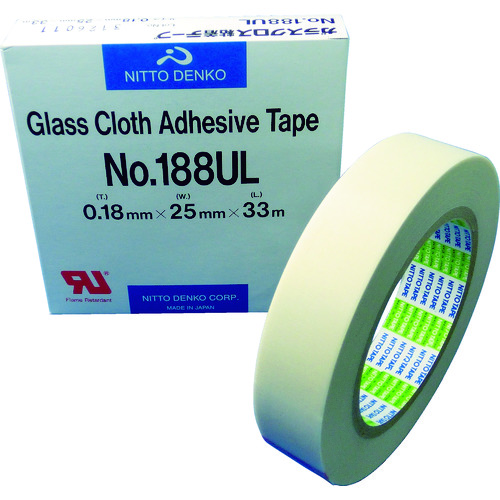 トラスコ中山 日東 ガラスクロス粘着テープ NO.188UL 0.18mm×25mm×33m(ご注文単位1巻)【直送品】