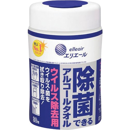 トラスコ中山 エリエール 除菌できるアルコールタオル ウイルス除去用 本体 80枚（ご注文単位1ケース）【直送品】