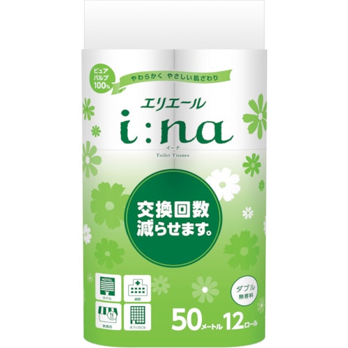 トラスコ中山 エリエール i:naトイレットティシューダブル50m12R無香料(ご注文単位1ケース)【直送品】