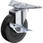 トラスコ中山 ハンマー プレート式コーナーキャスター 旋回式ゴム車輪 100mm ストッパー付(ご注文単位1個)【直送品】