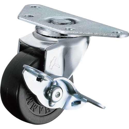 トラスコ中山 ハンマー プレート式コーナーキャスター 旋回式ゴム車輪 50mm ストッパー付(ご注文単位1個)【直送品】