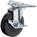 トラスコ中山 ハンマー プレート式コーナーキャスター 旋回式ゴム車輪 75mm ストッパー付(ご注文単位1個)【直送品】